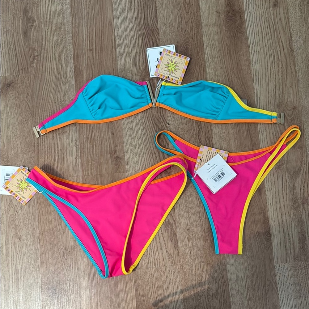 Kulani Kinis Colorful Bikini Set- 1 Top and 2 Bottoms